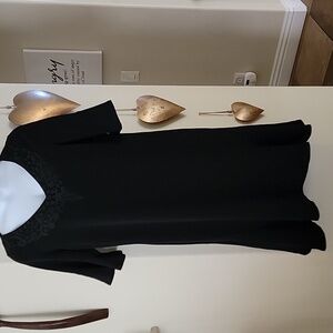 CATHERINES Fit and Flare Bell Sleeve Dress w/Crochet V Neck Black size 0X